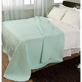 100% Organic Cotton Scalloped Edge Reversble Bedspread Blue