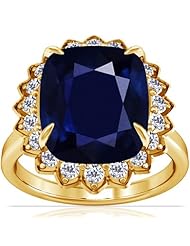 18K Yellow Gold Cushion Cut Blue Sapphire Ring With Sidestones