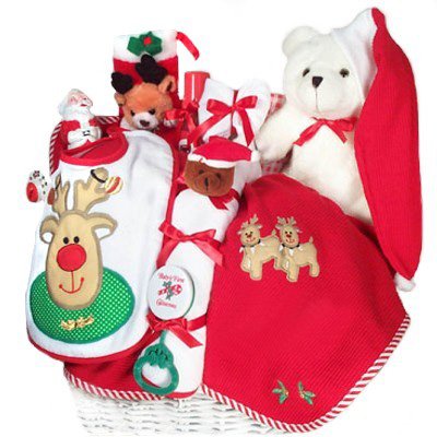 Baby's First Christmas Gift Basket - Includes Stocking, Toys, Blanket & More
