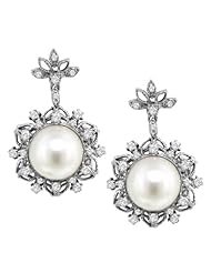 1.02 CT TW Diamond & White Pearl Fashion Earrings in 18k White Gold