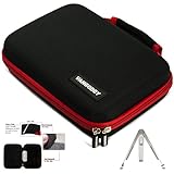 IMAGE OF Black with Red Trim Harlan Series Nylon Hard Cube Carrying Case with Carrying Handles for Amazon Kindle Fire 7-inch Multi Touch Screen Tablet - 8GB Android Wireless (Wifi) Tablet + Silver Butterfly Tablet Stand + SumacLife TM Wisdom Courage Wristband