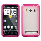 Clear/ Solid Hot Pink Gummy Hard Protector Back Cover Case For HTC Superson ....