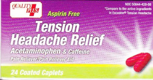 Quality Plus Tension Headache Relief, Acetaminophen 500 mg & Caffeine 65 mg, 24 caplets, Compare to active ingredient in Excedrin Tension Headache