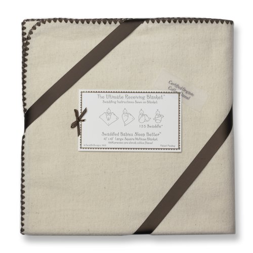 SwaddleDesigns Organic Ultimate Receiving Blanket - Natural with Chocolate Brown Trim