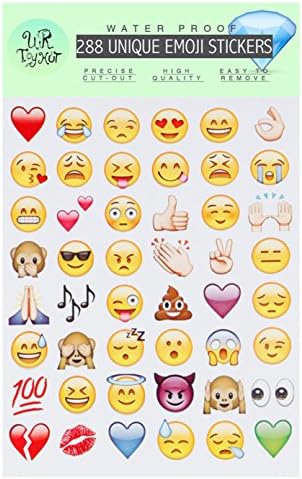 UrToyHut 288 Most Popular Emoticons - 6 Sheets of 288 Unrepeated Emoji- Water Resistance Cover- Vibrant Color - Easy to Use