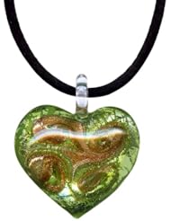 Amethyst Colored Murano Glass Heart with Pure Platinum Pendant Necklace, 18" Silk Cord with 2" Extender