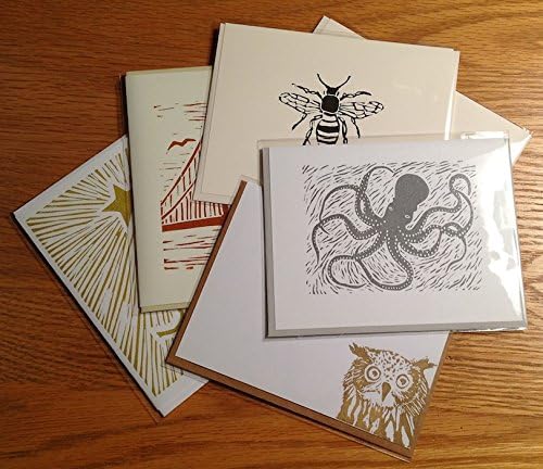 Choose 5 hand-printed linocut block print cards