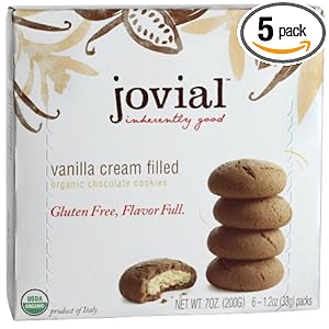Jovial Cream Filled Organic Cookies, Gluten Free, Vanilla, 7-Ounce (Pack of 5)