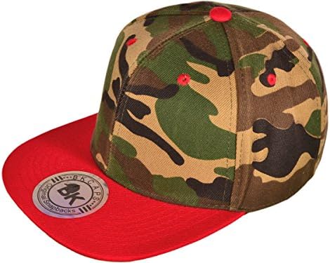 Buck Caps Unisex Flat Bill Camo Pattern Snapback Hat (Camo/Red)