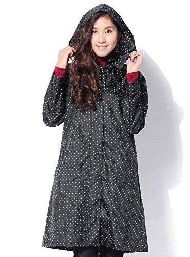 (ディーループ)D-LOOP オシャレ 撥水加工 フード付き ドット柄 Aライン ステンカラー トレンチ レインコート 119703