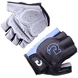Masione&reg; Padded Ventilated Bike Bicycle Cycling Mountain Road Half Gel Silicone Antiskid Finger Gloves/ Half Finger Gloves / Sport Gloves Mitten/ Fingerless Cycle mitts, Soft durable microfiber Material with Velcro Strap -Black with Blue -M