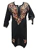 Womans Indian Kurta Tunic Top Floral Embroidered Black Cotton Dress Caftan S