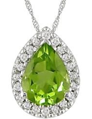 14k White Gold Peridot and Diamond Pendant (0.0798 Cttw, G-H Color, I1-I2 Clarity), 17"