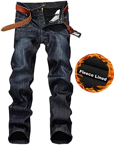 Men's Winter Fleece Lined Stylish Slim Fit Straight Leg Jeans Trousers (33)