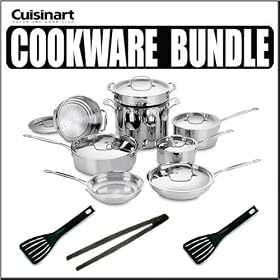 Cuisinart 7710 Chef's Classic Stainless-Steel 10-Piece Cookware Set + Utensil Bundle