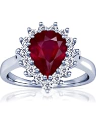 14K White Gold Pear Cut Ruby Ring With Sidestones