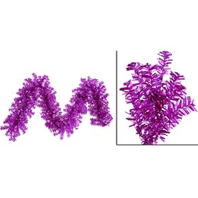 9' x 14 Pre-Lit Fuschia Wide Cut Laser Tinsel Christmas Garland - Pink Lights by VCO