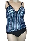 Womens Swim-sets Swimwear By Chuck Handy - 3pc Plus Size Tankini Bikini and Sarong Wrap Swimsuit - Navy Stripe - 18-24