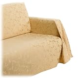 Ibiza Damask Leaf Jacquard Chair Throw Cover, Gold