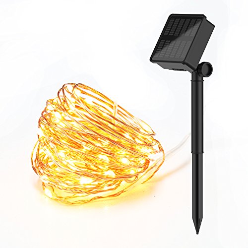 Simenmax Solar String Light 100 LEDs [2 Modes]Starry String Lights Ambiance Lighting for Outdoor Gardens Homes Dancing Christmas Party, Warm White
