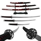 Deluxe Red Dragon Katana Samurai Sword Set of 3 w/ stand