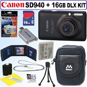 Canon PowerShot SD940IS 12.1MP Digital Camera (Black) + 16GB Deluxe Accessory Kit
