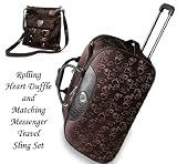Brighton Inspired BROWN Alligator Heart Rolling Duffle & Messenger Bag