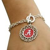 NCAA Alabama Crimson Tide Round Heart Art Nouveau-Style Toggle Bracelet