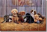 Bad Boys in Training by Lane Kendrick - Puppy Dogs Lodge Art Ceramic Tile Mural 17 x 25.5 Kitchen Shower Backsplash