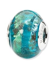 Sterling Silver Reflections Aqua/Gold Italian Murano Bead Charm
