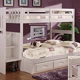 White Staircase Bunk Bed Twin/Full (Stair Stepper) with Twin Trundle