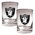 NIB Oakland Raiders NFL 2pc Rocks Glass Cup Set