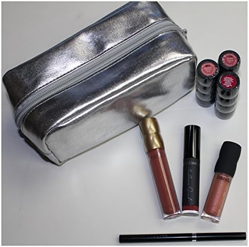 Bare Escentuals bareMinerals 7-Piece Lip Lot with Shiny Silver Zippered Makeup Case