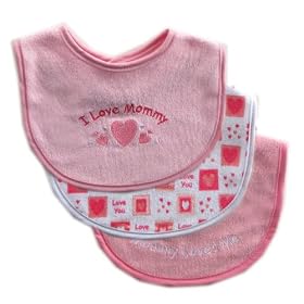 Luvable Friends 3-Pack I Love Drooler Baby Bib, Pink-Mommy