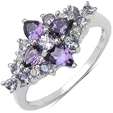 1.40 Carat Genuine Amethyst & Tanzanite Sterling Silver Ring
