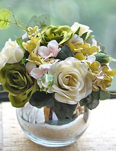 12"Classic Green Roses Arrangement With Round Glass Vase