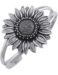 Sterling Silver Sunflower Cuff Bracelet 40mm