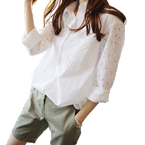 ナチュラル ！ カットワーク 刺繍 コットン 長袖 ブラウス チュニック 大人 レディース ファッション / ホワイト / S M L 大きい サイズ あります！