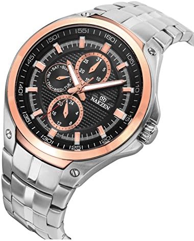 NAKZEN Men's Sports Black and Rose Gold Dial Part Rose Gold Stainless Steel Watches Diameter 38mm