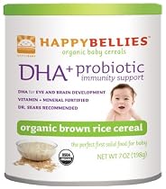 HAPPYBELLIES Brown Rice Cereal Contains DHA and Probiotics, Organic, 7-Ounce Canisters (Pack of 6)