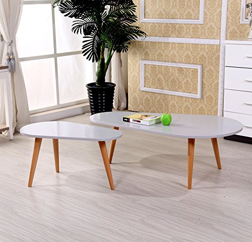 US Pride Furniture CT-238-Light Grey 2-Piece Wood Coffee Table Set, Light Grey