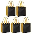 Reusable Grocery Tote Bags 5 Pack Combo, Black w/ Gold Contrast Trim