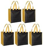 Reusable Grocery Tote Bags 5 Pack Combo, Black w/ Gold Contrast Trim Reusable Grocery Tote Bags 5 Pack Combo, Black w/ Gold Contrast Trim
