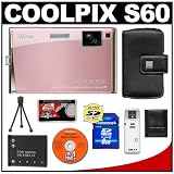 Nikon Coolpix S60 10 Megapixel Digital Camera (Champagne Pink) with 5x Optical Zoom + EN-EL10 Battery + 8GB Card + Leather Case + Accessory Kit
