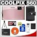 Nikon Coolpix S60 10 Megapixel Digital Camera (Champagne Pink) with 5x Optical Zoom + EN-EL10 Battery + 8GB Card + Leather Case + Accessory Kit