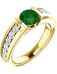 18K Yellow Gold 6.00mm Round Cut Chrome Tourmaline and Diamond Ring -- LIFETIME WARRANTY