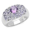 2.80 Carat Genuine Amethyst & Tanzanite Rounds Cluster Style Sterling Silver Ring