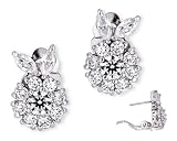 .925 Sterling Silver Fiery Round C.Z. Diamond Floral-Themed Stud Earrings (Holiday Special)