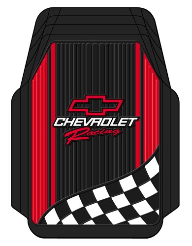 Plastcolor 1350R01 Chevy Racing with Flag Trim-To-Fit Molded Front Floor Mats - Set of 2