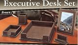 Leather Executive 5pc Desk Set with Bussiness Card Holder, Pencil Cup, Picture Size Photo Frame